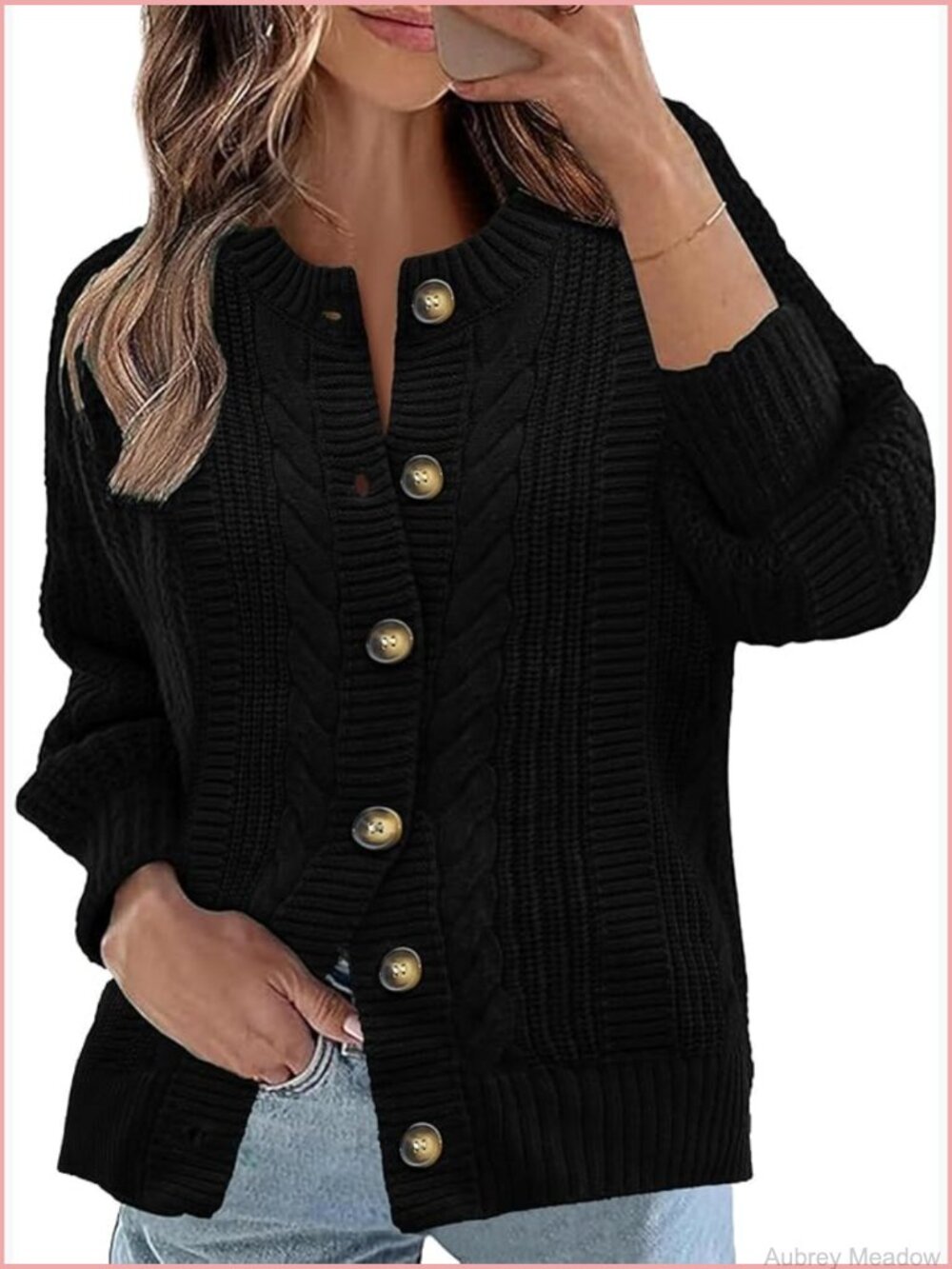 Women's Cable Knit Cardigan Open Front Sweater Long Sleeve Button Coats